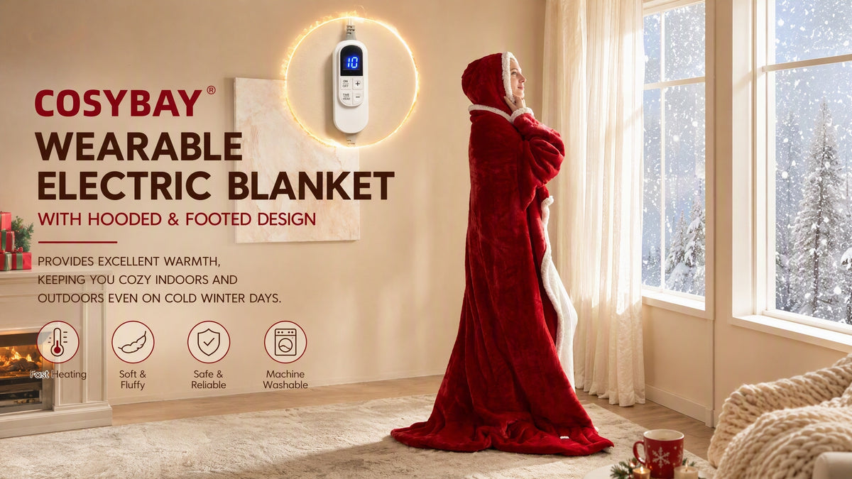 Wearable Heated Blanket Hoodie – 10 Heat Levels, Hood & Sleeves
