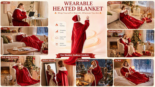 Wearable Heated Blanket Hoodie – 10 Heat Levels, Hood & Sleeves